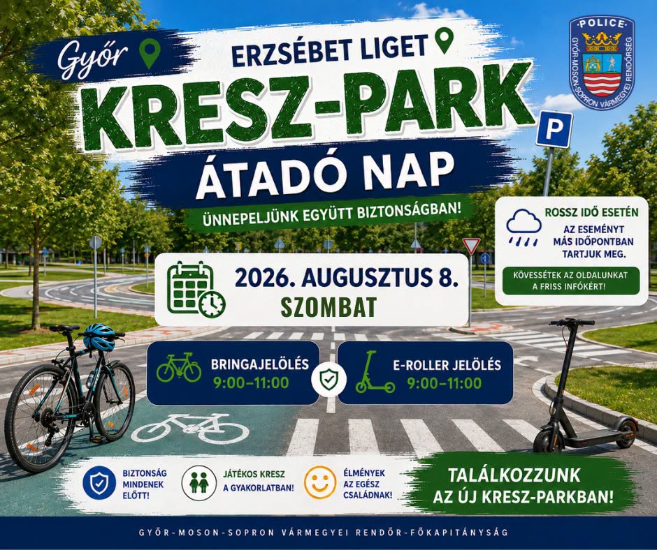 Szombaton avatják az új KRESZ-parkot, ingyen jelölik a kerékpárokat és az e-rollereket is