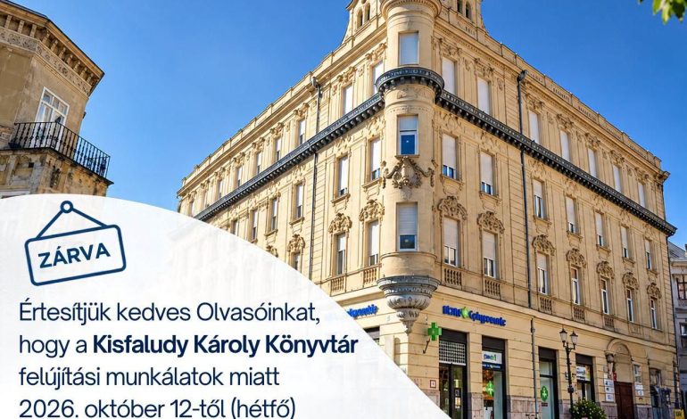 Felújítás miatt bezár a Kisfaludy Károly Könyvtár